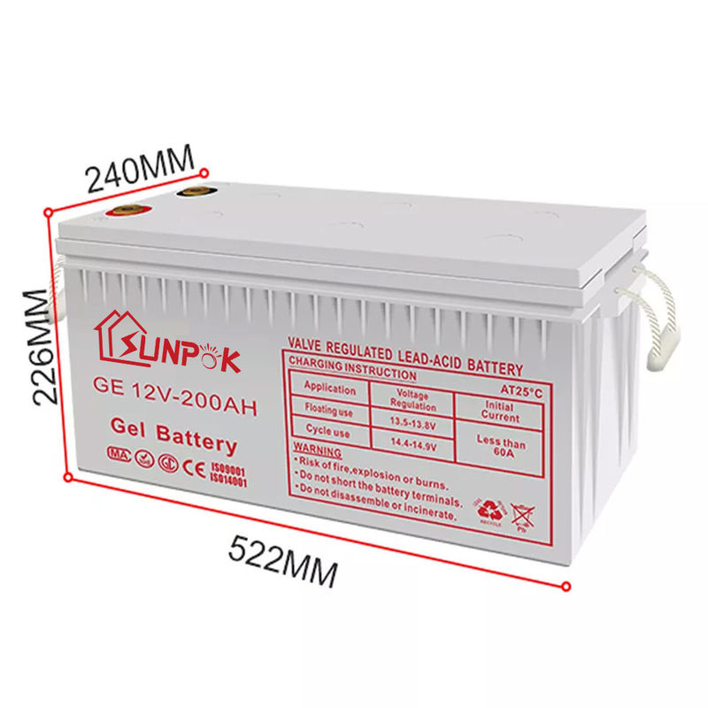 Sunpok 12V Chu kỳ sâu Gel Độ bền Pin năng lượng mặt trời Chu kỳ sâu Gel Axit chì Pin 12v 200ah 250ah