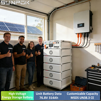 Sunpok Tăng điện áp cao 76.8V 24KWH 314ah ắc quy gắn trên kệ HV Lifepo4 ắc quy lithium mặt trời Hệ thống lưu trữ năng lượng dân cư