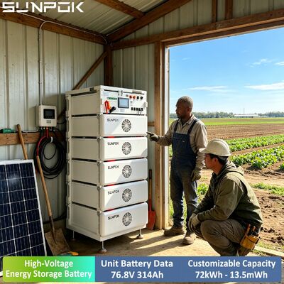 Sunpok Năng lượng cao điện áp Cầm lưu trữ máy chủ loại pin lithium ion gói 76.8V 314ah Cung cấp điện dự phòng
