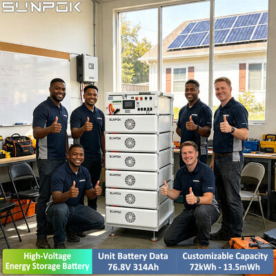 SUNPOK 76.8V 314Ah Pin Sạc LiFePO4 Hệ thống HV 150-800V cho Lưu trữ Năng lượng Thương mại Công nghiệp Có Giám sát Wifi