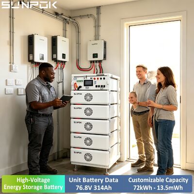 Hệ thống lưu trữ năng lượng pin lithium-ion thương mại công nghiệp Sunpok 314AH 76.8V 24KWH Điện áp cao Chuẩn chống nước IP54