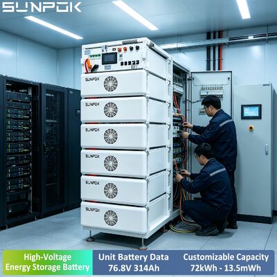 Sunpok 76.8V 314AH Pin Lithium Sắt Phosphate Lưu Trữ Năng Lượng 24.12kWh 265kWh Hệ Thống Lai Quang Điện Công Nghiệp Thương Mại