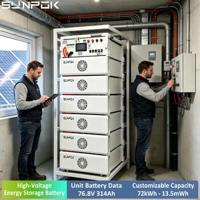 Pin năng lượng mặt trời điện áp cao Sunpok 76.8V 314AH Boost Lithium 100kwh 200kwh 500kwh Hệ thống pin LiFePO4 cho thương mại